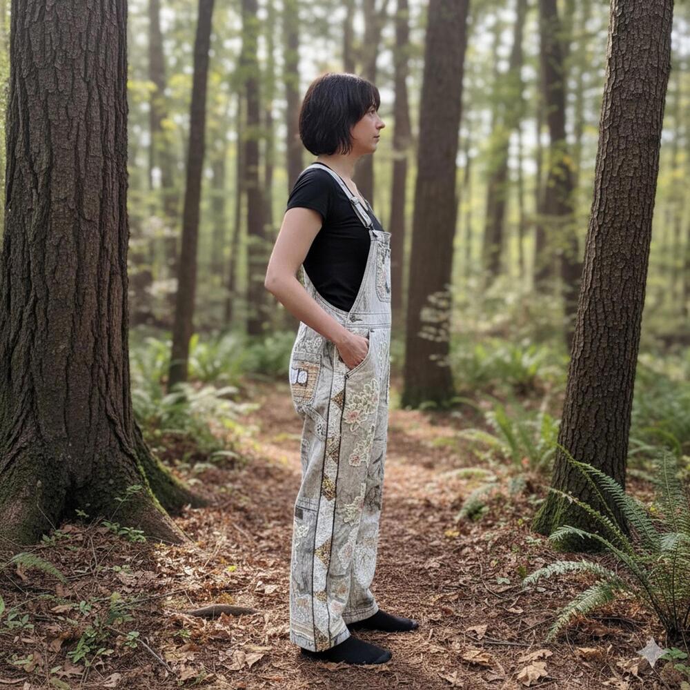 Handmade Up-cycled Magnolia Pearl‎ inspired quilted Miner Overalls NWT - Picture 3 of 16